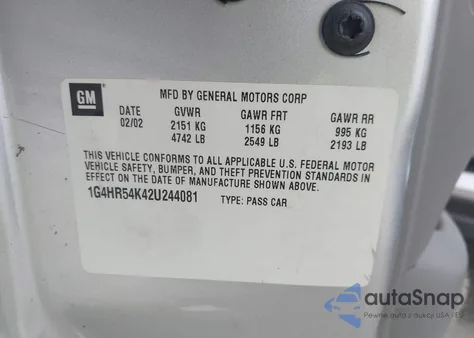 2002 Buick Lesabre Limited from USA, damaged, VIN 1G4HR54K42U244081